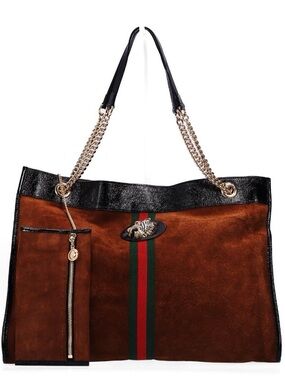 Authentic Gucci Rajah Brown Suede Tote with Pouch COA